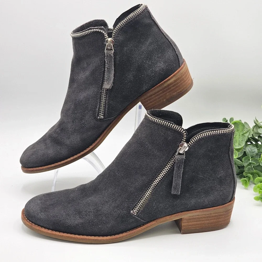 Dolce Vita Suede Ankle Boots Side Zip Booties Women's 8.5 Dark‎ Gray Zip Detail